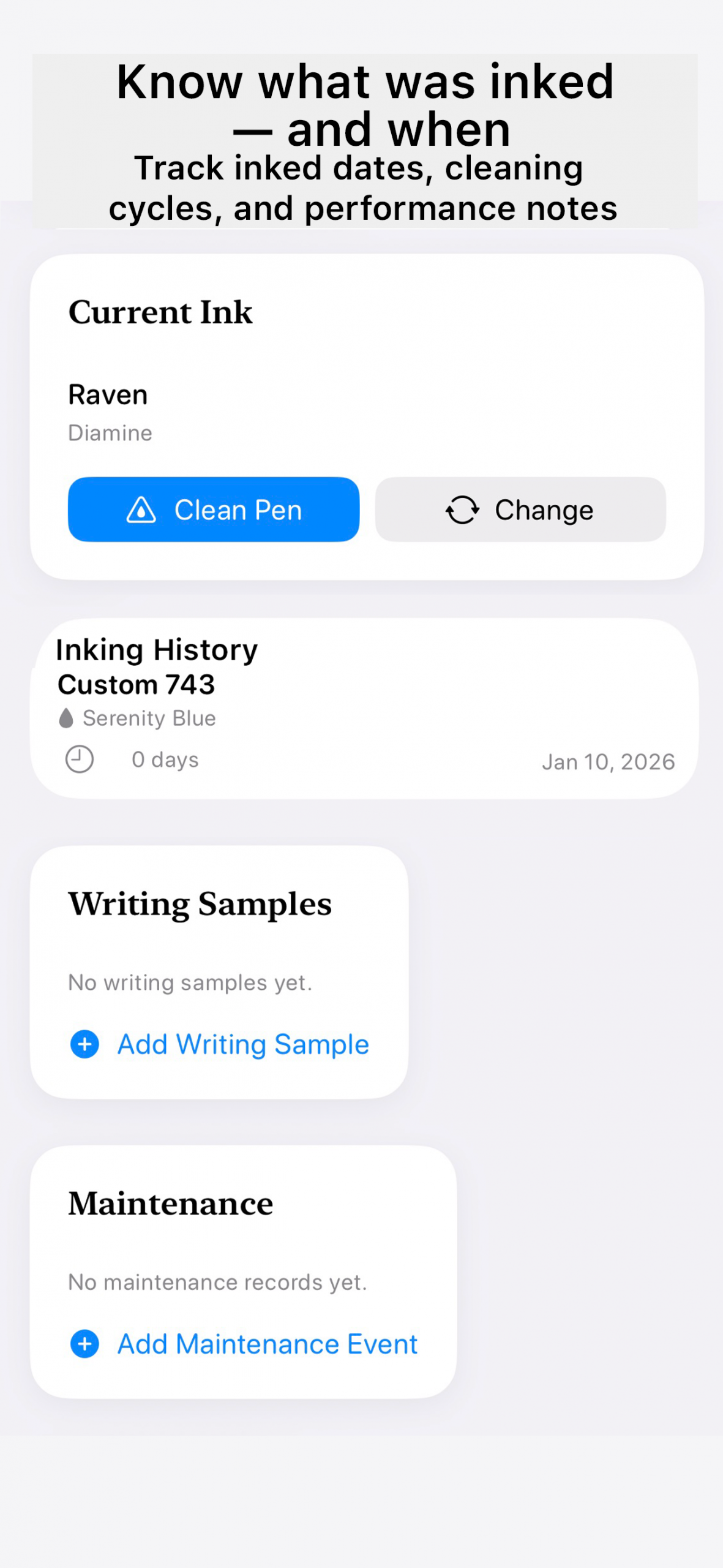 Inking history screenshot