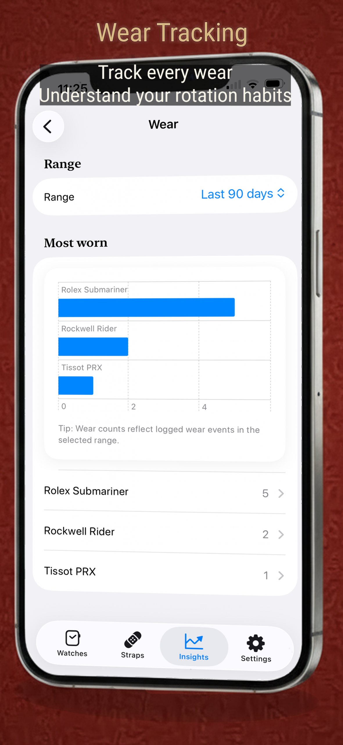 Wear tracking screenshot