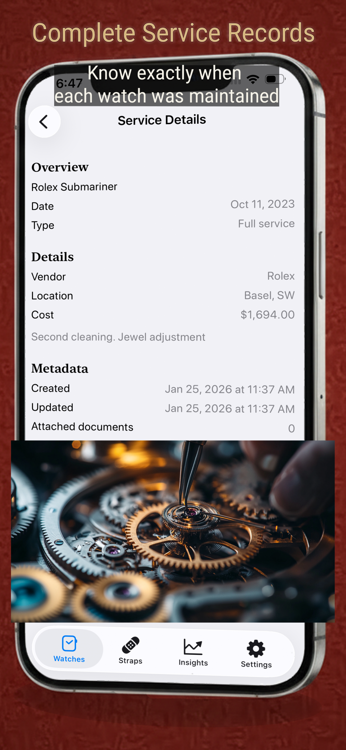 Service records screenshot