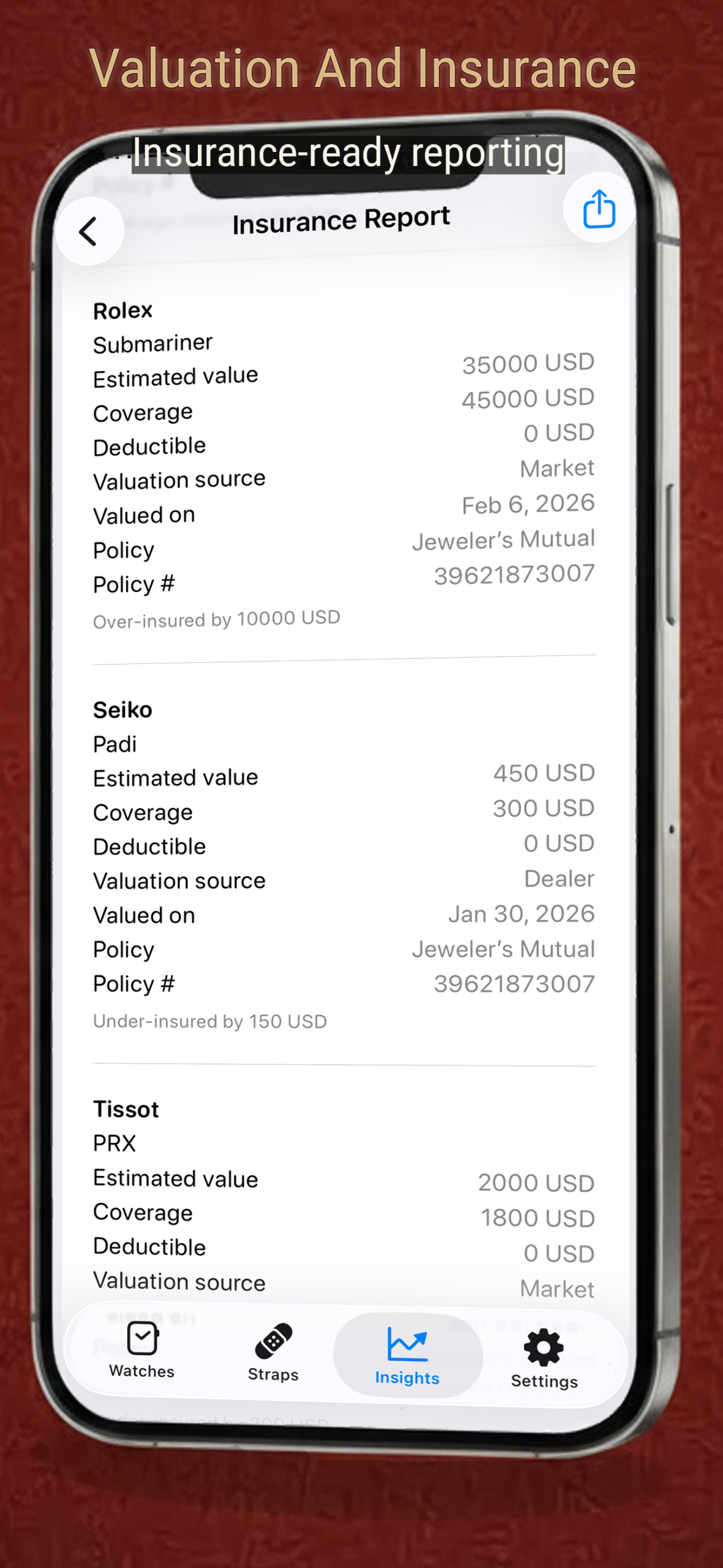 Insurance report screenshot