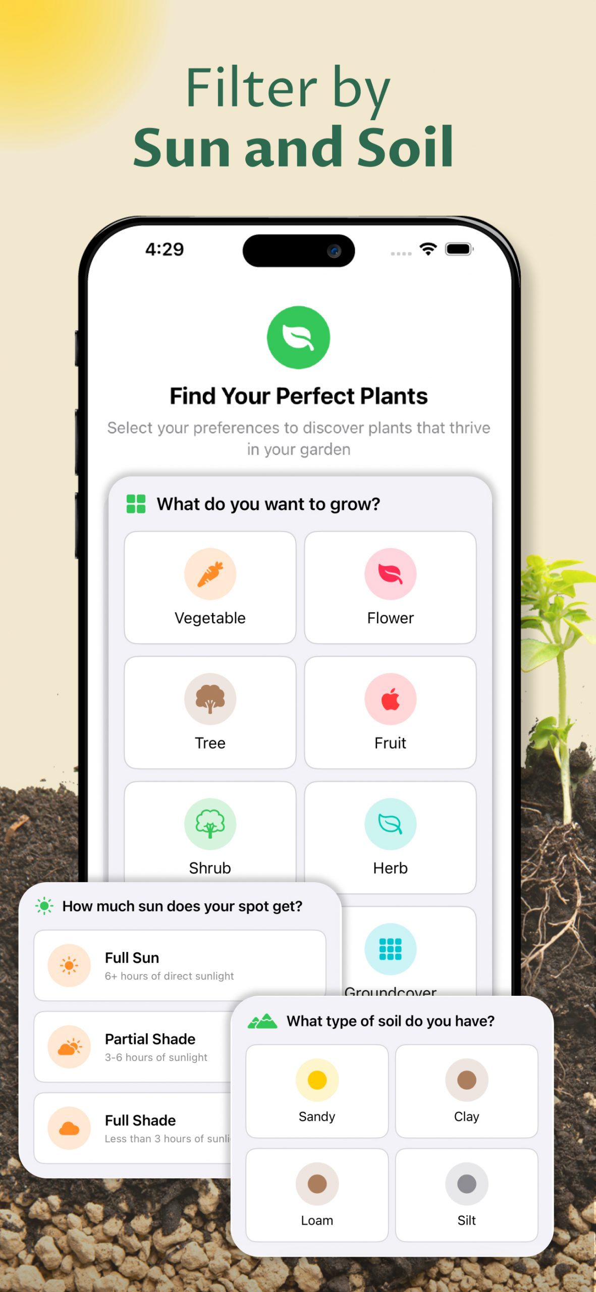 Sun and soil filter screenshot