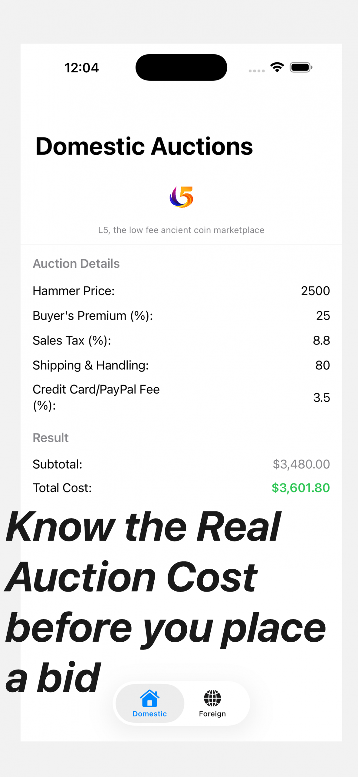 Know the real auction cost screenshot