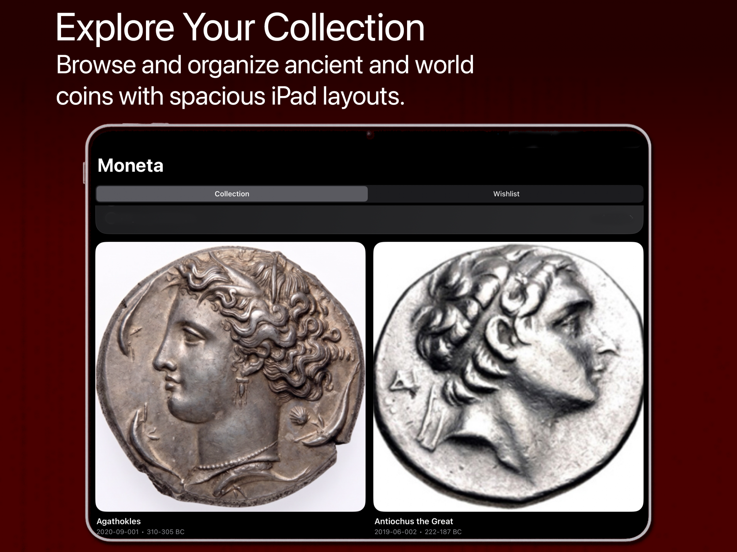 Moneta iPad collection screenshot