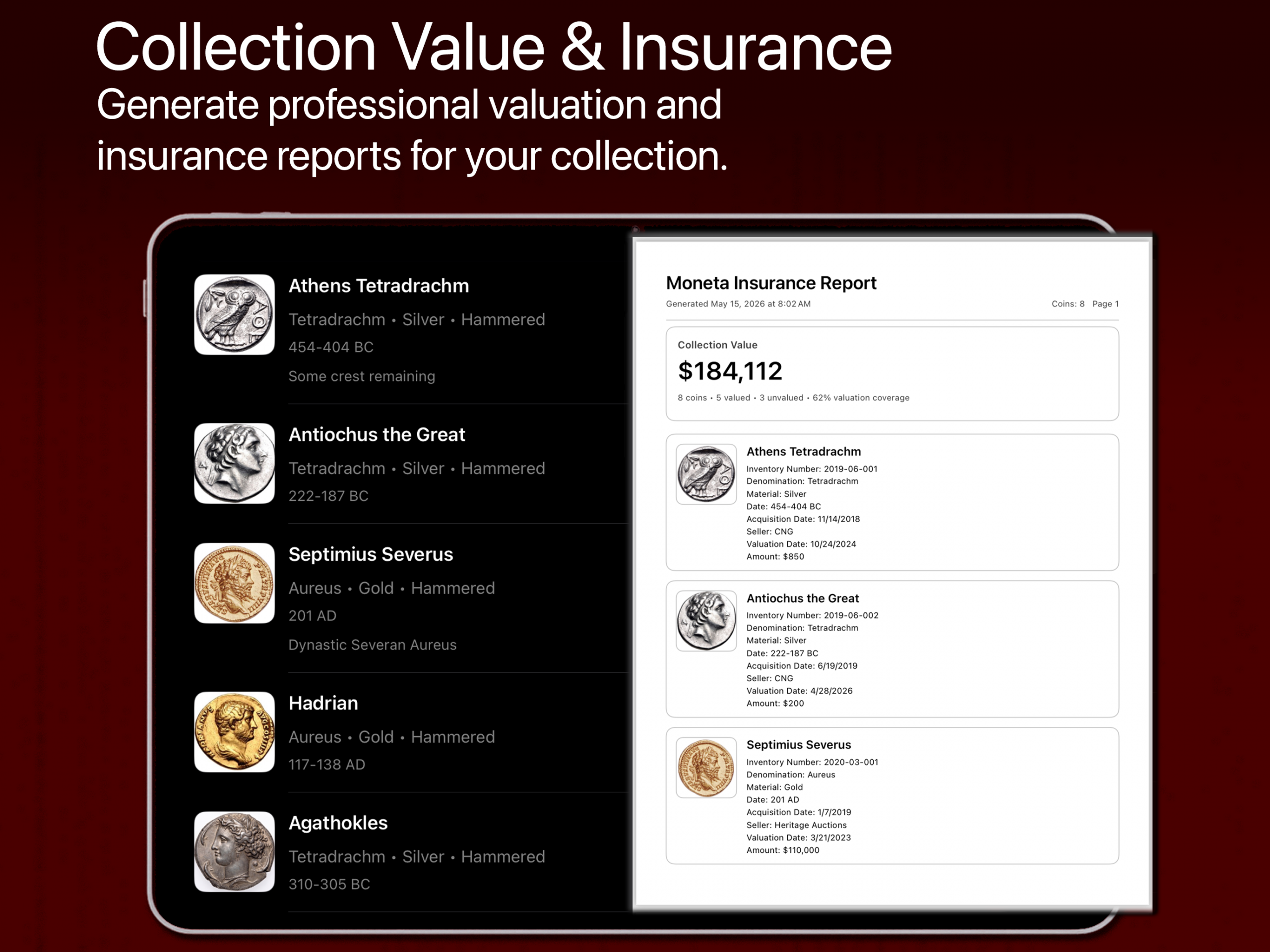 Moneta provenance iPad screenshot