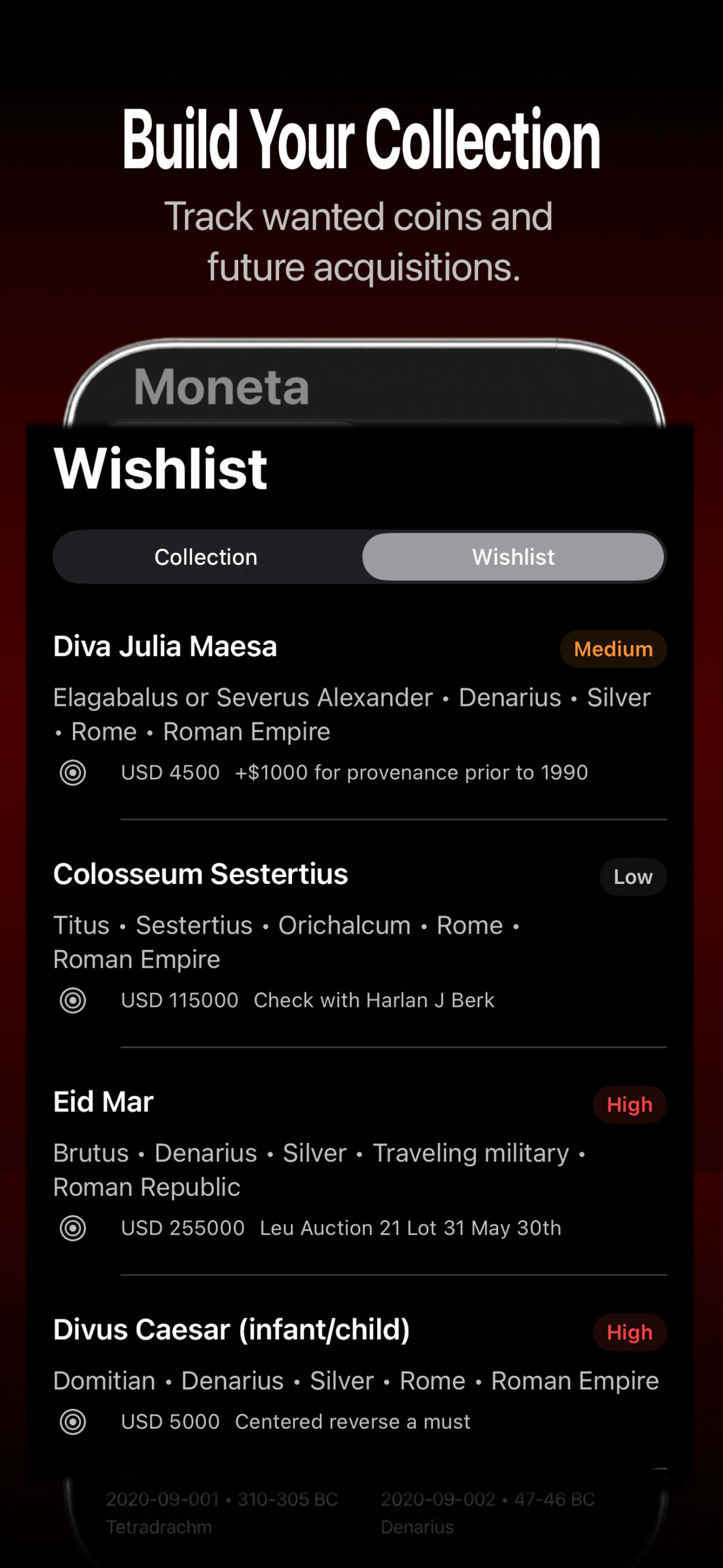 Moneta wishlist screenshot